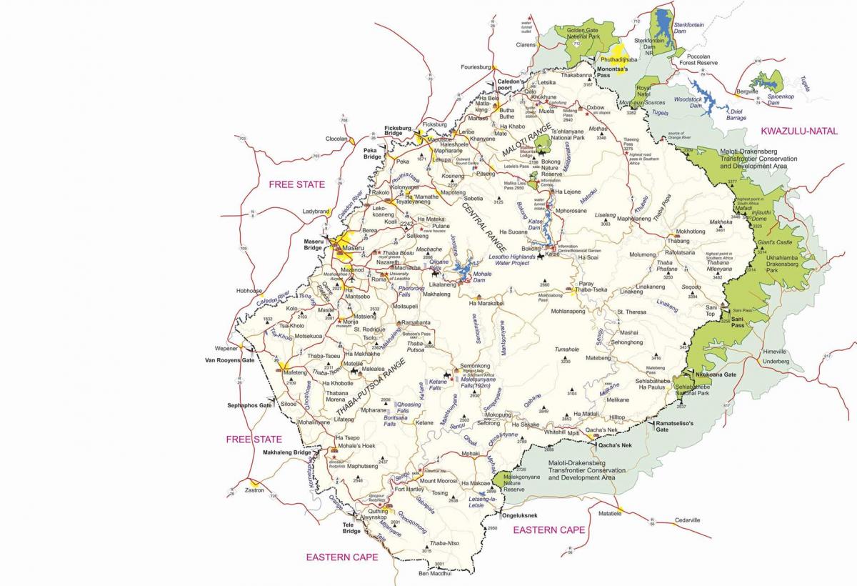 карта Лесото граничните постове