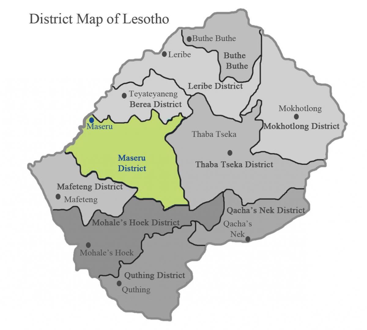 карта Лесото с участието на райони